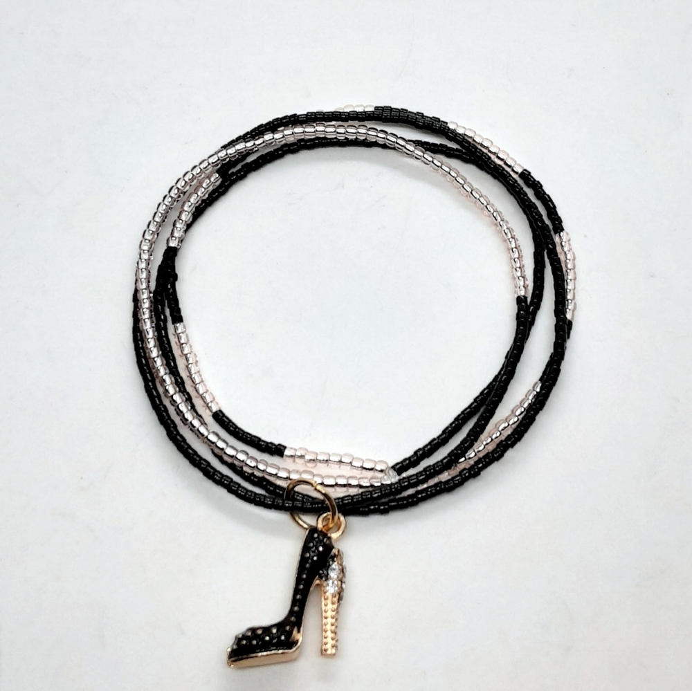 28 inch black/rose gold seed bead bracelet